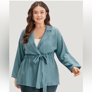 BloomChic Plus Size 5XL Plain Suit Collar Drawstring Ties Kimono us28